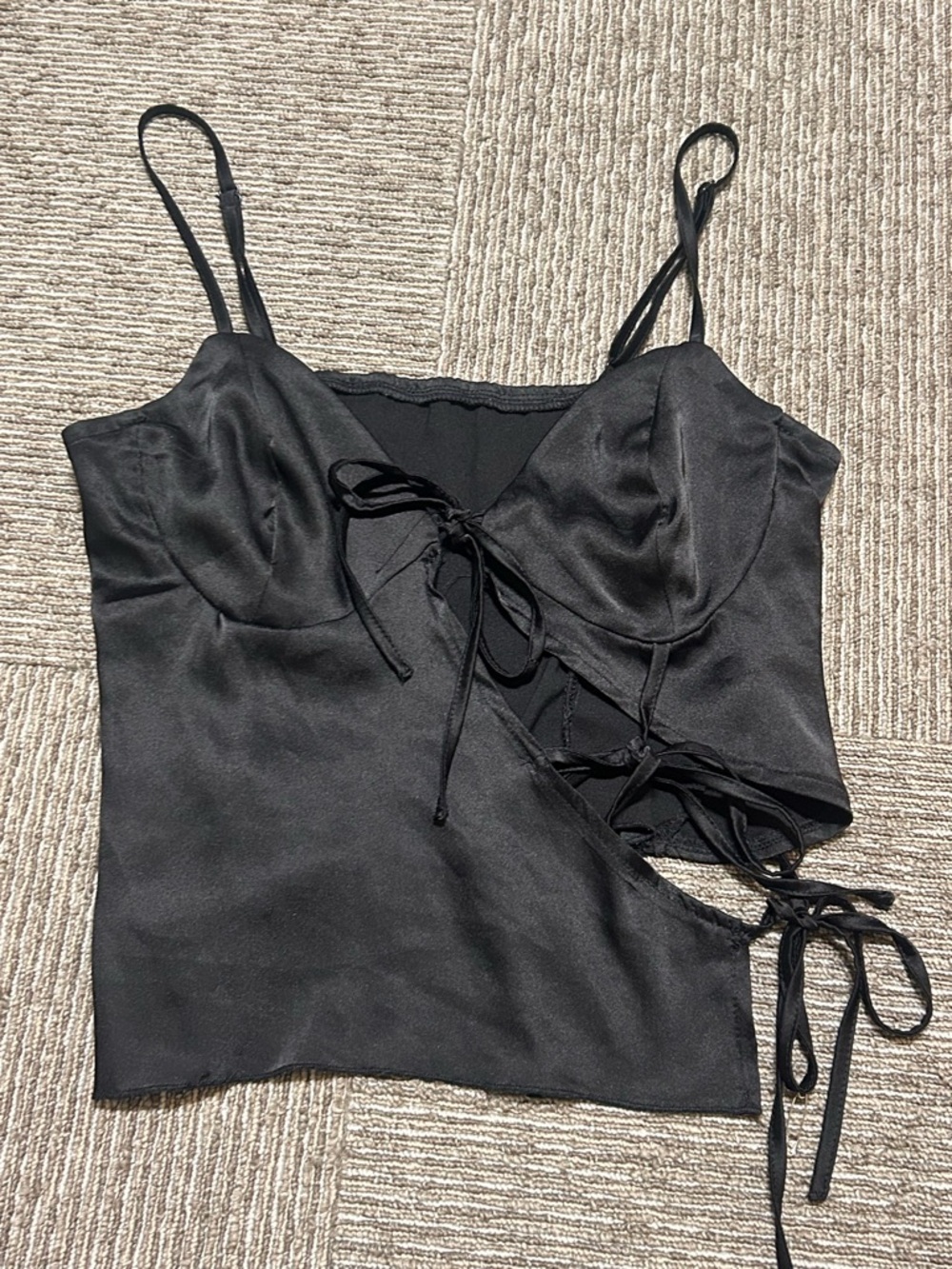 Black Tie-Front Satin Cami Top - Women